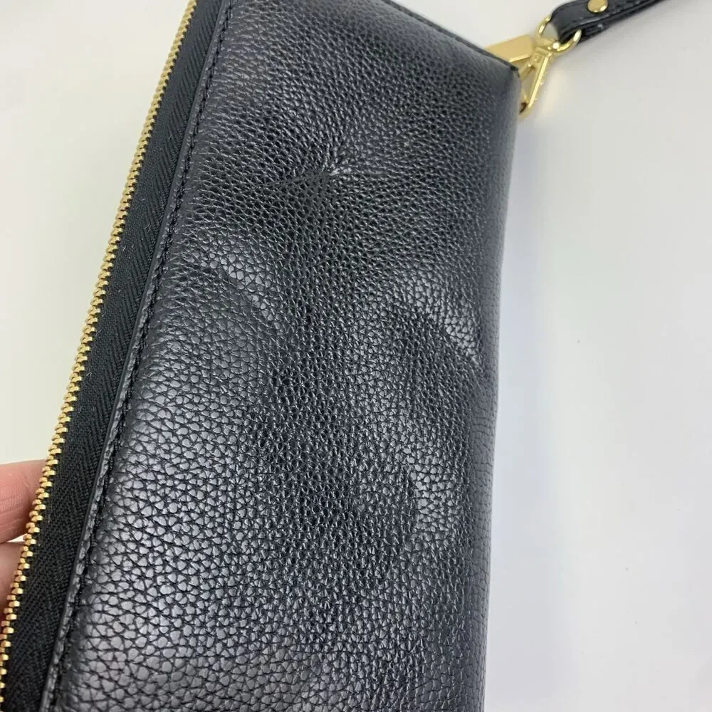 Michael Kors Leather Continental Wristlet Mercer Black Pebbled Wallet Zip Around